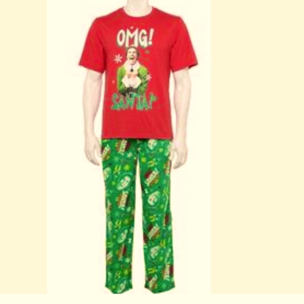 Elf Pajamas SET RED T-Shirt GREEN fleece Pants Sleepwear 2-Piece new BOX men 2XL